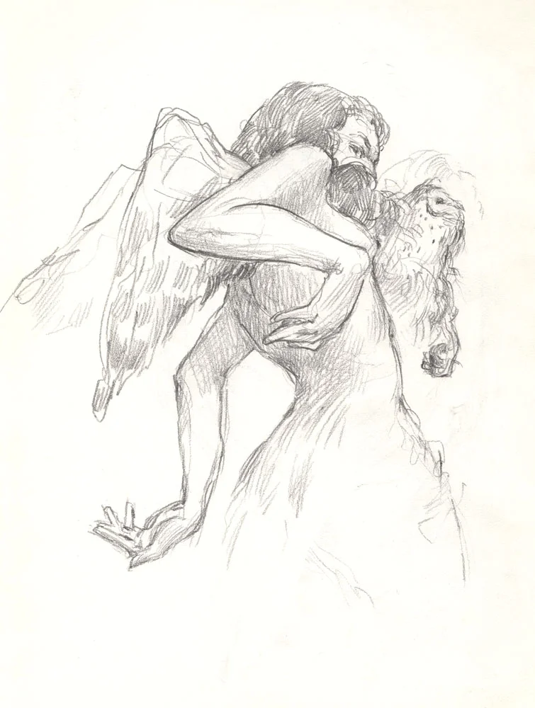 Old sketch owl woman