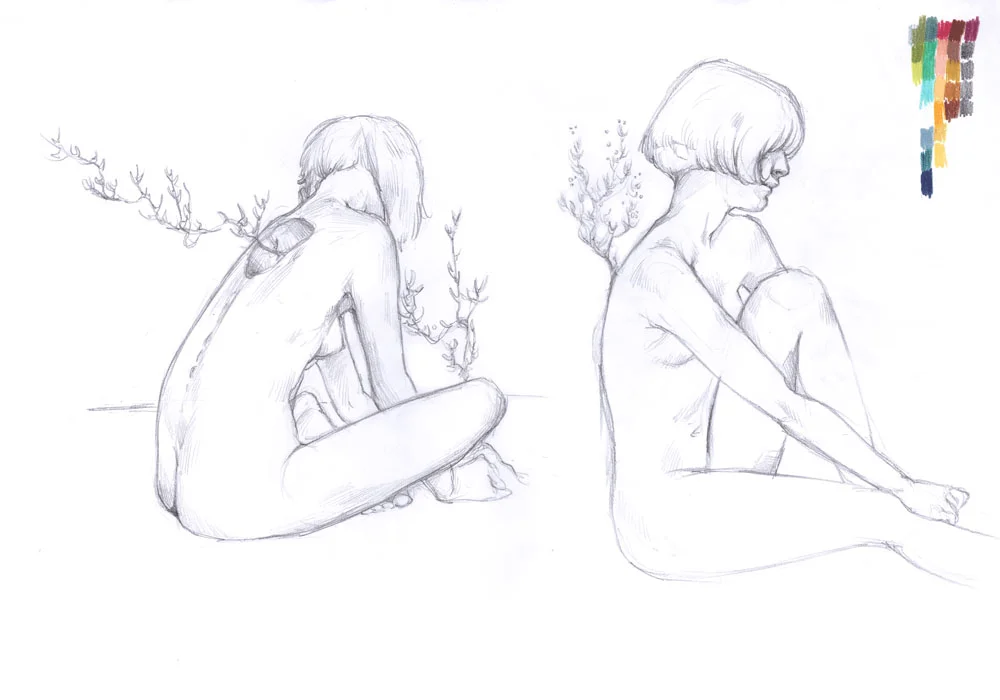 Sketches woman with plants