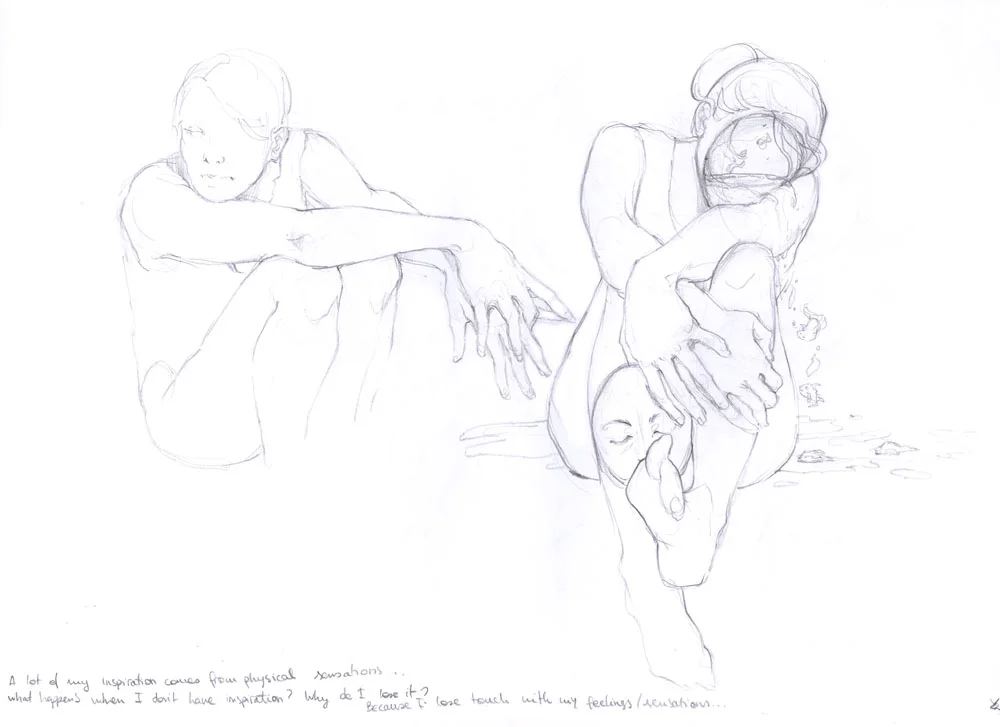 Surreal sketches fishes and masks