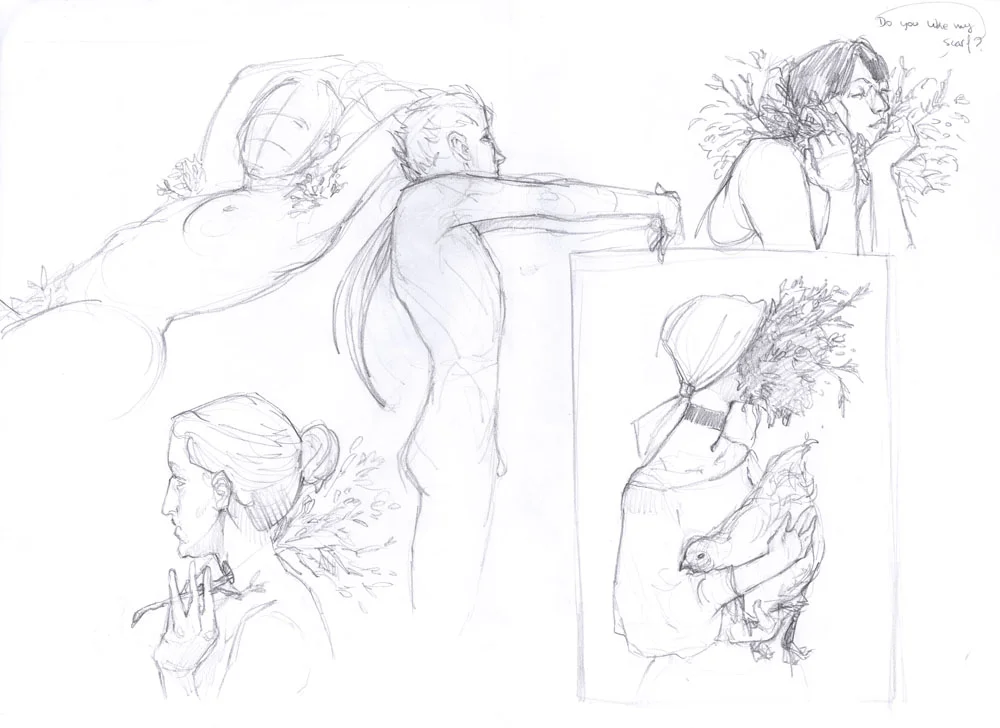 Sketches spread plants and people