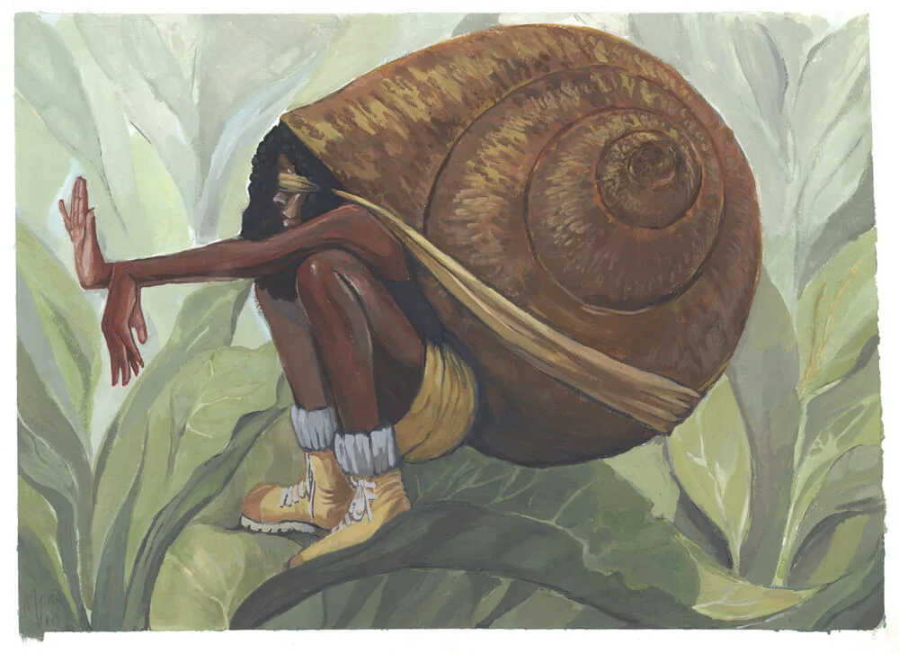 Painting of a black girl with a snail shell