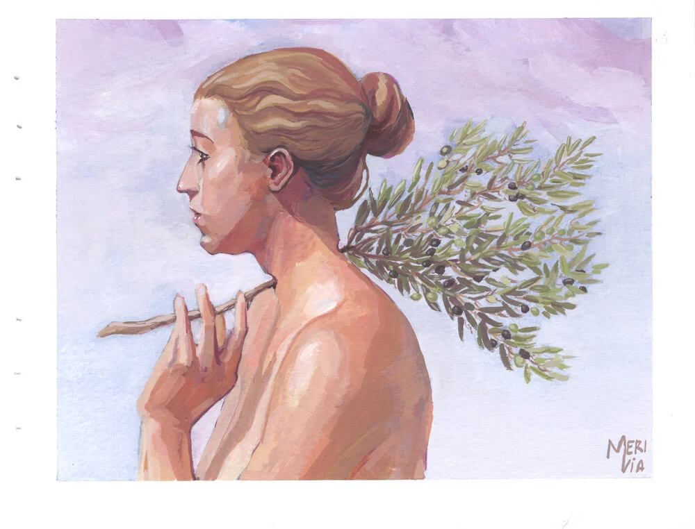 Painting of a woman holding an olive branch